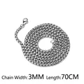 Silver 3mm box chain necklace in stainless steel with 70cm length and lobster clasp - 3mm Width 70cm Length / Steel