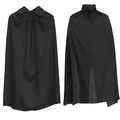 Mantello nero lungo di Halloween con colletto e lacci mostrato in vista frontale e posteriore - 120cm / Nero Puro (Colletto a punta)