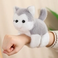 Gray plush husky slap bracelet wrist toy showing soft faux fur and cute animal design - Shiba Inu Slap Bracelet