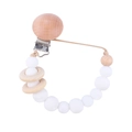 Silicone and wood baby pacifier clip with white beads and natural wood ring - White