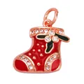 Gold-plated Christmas stocking pendant with red enamel and white crystal accents - Rose Gold Sock M844375R