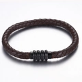Braunes geflochtenes Lederarmband mit schwarzem Magnetverschluss aus Edelstahl - Braun