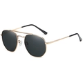 Polarized polygon aviator sunglasses with gold metal frame and dark grey lenses - Gold Frame Black Lens