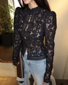 Slim fit black lace long sleeve shirt featuring traditional Chinese knot buttons - S / Black