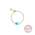 Adjustable S925 sterling silver chain ring with a vibrant blue oval zircon stone - Gold Oval - Turquoise