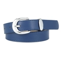 Blue PU leather belt with silver pin buckle and textured finish for a minimalist style - Navy Blue