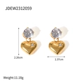 18k gold plated heart drop earrings with white zircon and star detail, 2.26cm height - Gold Heart Zirconia Style (JDEW2312059)