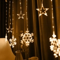 Guirnalda LED blanco cálido con estrellas y copos para decoración acogedora de dormitorio - 4 Estrellitas 4 Copos de Nieve 8 Colgantes (Blanco Cálido)