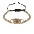 Pink heart crystal lock bracelet with gold beads and adjustable black Milanese rope - Mixed Colored Bead Chain