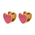 Orecchini a cuore minimalisti in acciaio inossidabile dorato con smalto marmorizzato rosa - Oro + Rosa