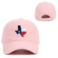 Casquette de baseball en laine d'agneau rose avec broderie du Texas et texture sherpa - Réglable / Rose