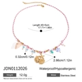 Roze en paarse kralenketting met roestvrijstalen schelp en zeester hangers aan de ketting - Roze Paars Schelp Zeester Stijl (JDN0112026)