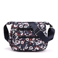 Lightweight navy floral nylon crossbody bag with multi-layer zipper pockets for women - White Small Flower