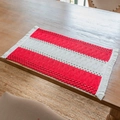Handmade red and white woven cotton placemat with elegant tassels for dining tables - Red and White