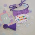 Purple pet birthday party set with embroidered bib and pom-pom hat for small dogs - Purple Bib + Hat