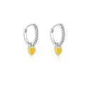 Créoles en argent sterling S925 avec pendentifs en forme de cœur en émail jaune - Argent 925 / Platine / Coeur Jaune
