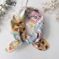 Chic cotton scarf with yellow plaid and daisy floral patterns for women's hair styling - XY-43 Yellow Plaid Daisy Ice Cream