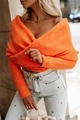 Maglione arancione da donna con scollo a V incrociato e design alla moda con spalle scoperte - Arancione
