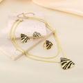 Moderne 18K gouden roestvrijstalen sieradenset met zebra-patroon op stenen achtergrond - Zebra Driehoek Stijl (KS220712-LX)