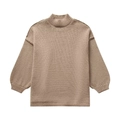 Close-up of beige chunky knit sweater texture with high neckline and long sleeves - S / Khaki