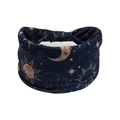 Detail of navy blue celestial headband with sun moon and star patterns - Celestial Dark Navy