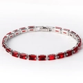 Vintage silver chain bracelet with rectangular red zircon gemstone on white background - Red Zirconia Platinum