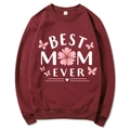 Maroon crewneck sweatshirt with Best Mom Ever floral print and butterfly design - Burgundy