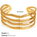 Modern gold plated multi-layer wavy cuff bracelet in stainless steel with textured finish - Wave Hollow Style (SZ132 Gold)