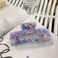 Colorful marble pattern acetate hair claw clip with rectangular hollow design in purple and blue - Rainbow Pebble