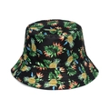 Black bucket hat with tropical fruit pineapple and palm leaf patterns for sun protection - Black Pineapple Tropical Plant Print (L)