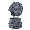 Kids winter knit hat and neck warmer set in grey melange with ear protection - 2-Piece Set - Two-Tone Black