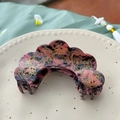 Elegant purple marble acetate hair claw with gold clouds and red rhinestones - Rhinestone Hair Claw / Magenta