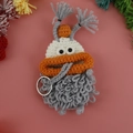 Handmade crochet monster key pouch in grey and orange with large moving eyes decoration - Pure Grey Wool Style