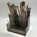 Transparent grey double-layer acrylic cosmetic brush organizer for desk storage - Simple 3-Compartment Pen Holder / Transparent Gray