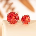 Pair of minimalist 6mm red firework cut zircon stud earrings in titanium steel - 8mm Zirconia / Garnet Red