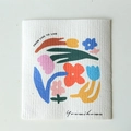 Absorbent wood pulp cotton dishcloth with square floral print for kitchen cleaning - Peace Wreath