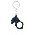 Porte-clés chat souriant en métal noir, outil de sécurité extérieure et pendentif de sac - Coup de Poing Américain Tête de Tigre - Noir / Emballage Individuel