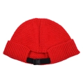 Detail view of red chunky knit beanie featuring an adjustable nylon strap and buckle - Adjustable / Red (Adjustable Knitted Hat)