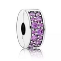 Silver safety clip bead charm with double row purple crystals for bracelet and necklace - 024-Stopper (Silver Pave Purple Stone)