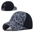 Blue paisley criss-cross ponytail baseball cap with vintage washed fabric for women - Adjustable / Navy Criss Cross Ponytail
