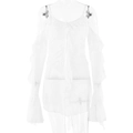 Abito bianco con spalle scoperte in mesh trasparente con balze e maniche lunghe - L / Bianco