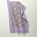 Close-up of purple cashmere-like scarf with intricate floral embroidery and tassel fringe - Light Purple 450g