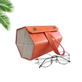 Foldable orange PU leather multi-slot glasses storage box with deep gray lining - Orange (6 Slots)