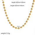 Collier à billes en acier inoxydable plaqué or 18 carats avec pendentif en cœur - Collier à Billes 6mm (TN3460-6)