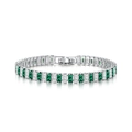 Macro view of silver tennis bracelet with alternating green and white emerald-cut zircons - 17cm / Silver+White & Green Stone