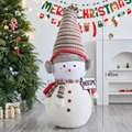Poupée bonhomme de neige de Noël 140cm avec chapeau rayé et panneau Welcome - Bonhomme de Neige No.5 Avec Cache-oreilles Marron / 140cm