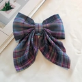 Classic blue and purple plaid bow hair clip with Japanese JK school style pattern - E-sports Girl Plaid