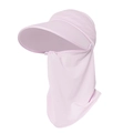 Light pink women's ponytail sun hat with wide brim and breathable face cover mask - Pink