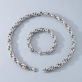 Poliertes silbernes Set aus Edelstahl-Gliederkette und Armband im Kordel-Stil - Armband (19cm) / Silber (11mm)