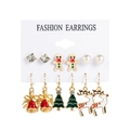 6-pair Christmas stud earring set with snowflake, reindeer and bell motifs in gold finish - Christmas Earring Set (HZS2280-9)